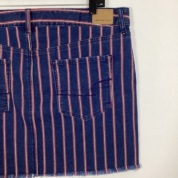 American Eagle Mini Skirt Red White Blue Denim Striped Stretch July 4th Size 16 - Picture 7 of 9